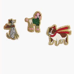 NWT J Crew Winter dogs sticker patches Set Of 3 Dalmatian Poodle Bulldog Holiday